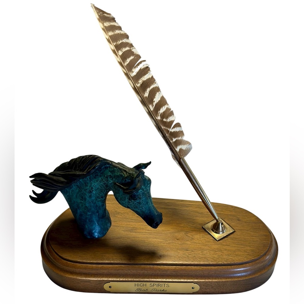 Antique Bob Parks Bronze Horse Pen Rest “High Spirits”